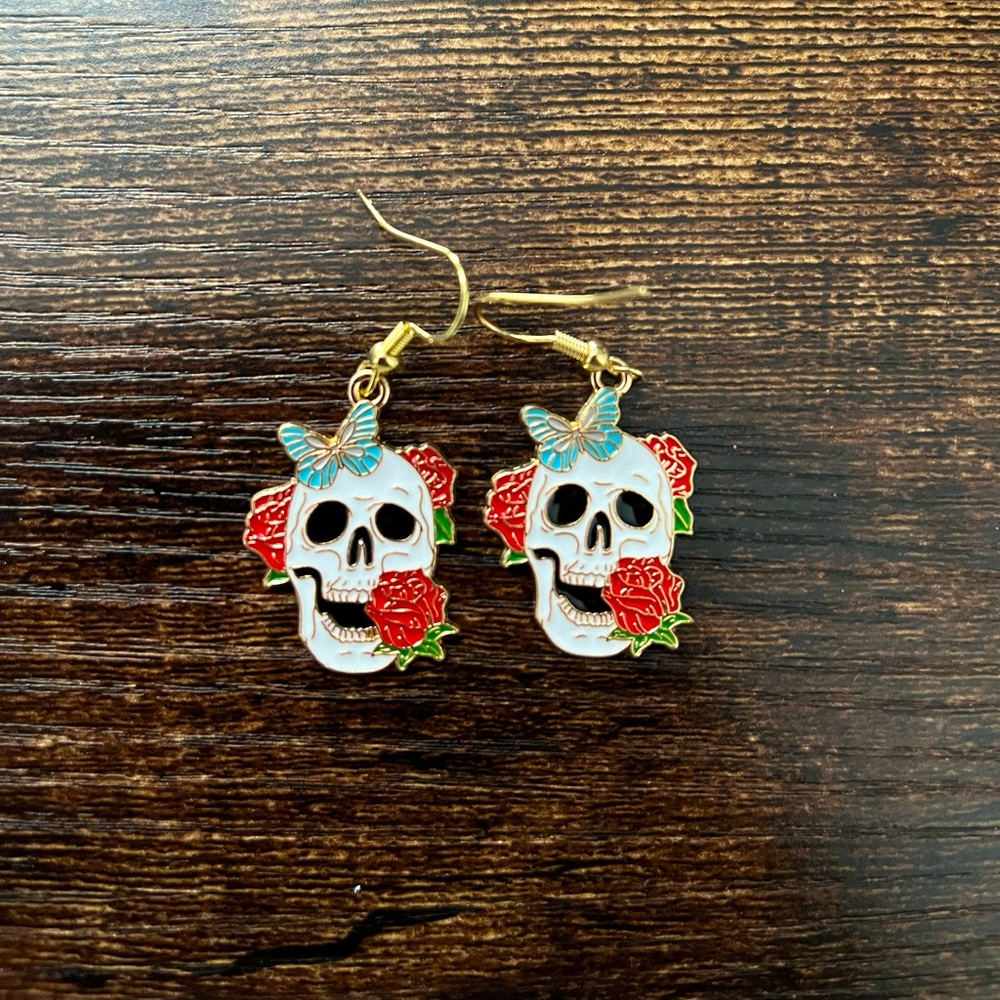 Rose & Butterfly Skeleton Alloy Earrings